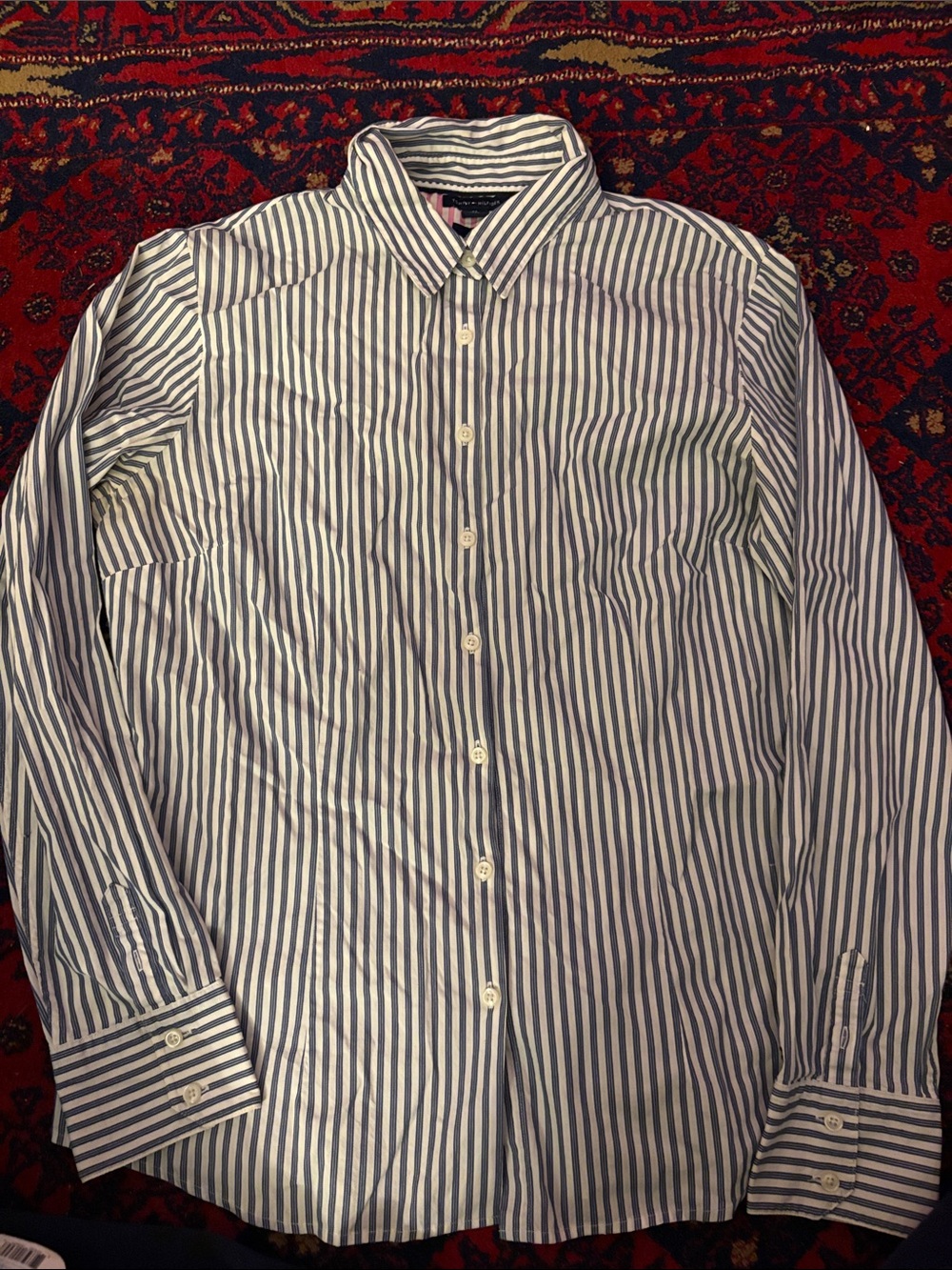 Tommy Hilfiger Blue and White Vertical Stripe Dress Shirt
